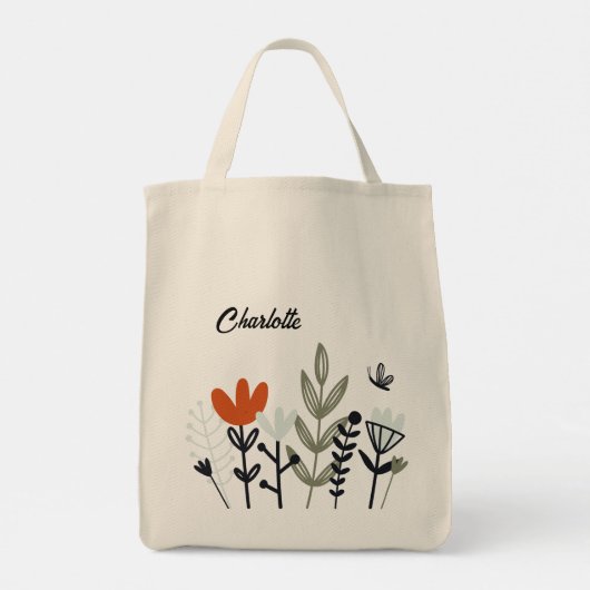 Modern Whimsical Floral Personalized Name Tote Bag (Achterkant)
