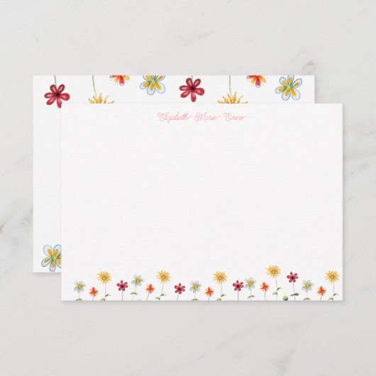 Modern Whimsical Flowers Pink Yellow Girly Note Bedankkaart (Voorkant / Achterkant)
