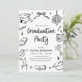 Modern Whimsical Hand Drawn Bow Graduation Party I Kaart (Staand voorkant)