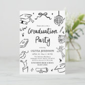 Modern Whimsical Hand Drawn Bow Graduation Party Kaart (Staand voorkant)