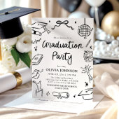 Modern Whimsical Hand Drawn Bow Graduation Party Kaart