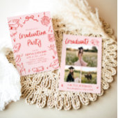 Modern Whimsical Hand Drawn Bow Graduation Party Kaart