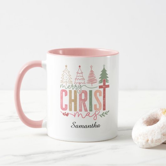 Modern Whimsical Pastel Merry Christ Mas Name Mok (Met donut)