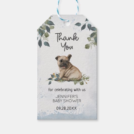 Modern Whimsical Pug Puppy Baby shower Cadeaulabel (Voorkant)