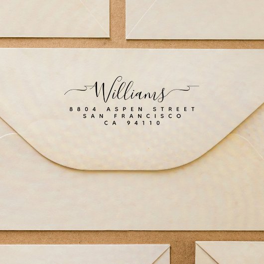 Modern Whimsy Script Family Retouradres Rubberstempel