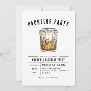 Modern Whiskey Glass Typography Bachelor Party in Kaart