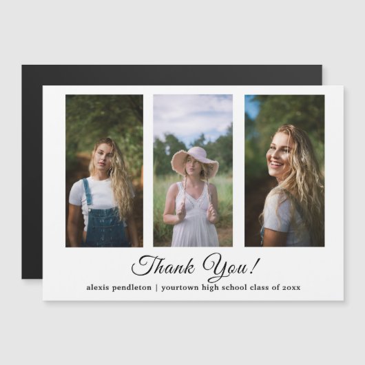 Modern White 3 Foto Afstuderen Bedankt Magnetische Uitnodiging (Voorkant / Achterkant)