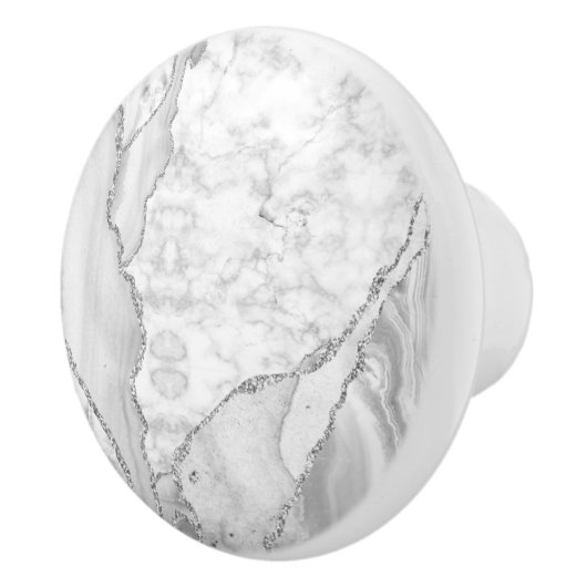 Modern White Agate Silver Abstracte marmer Keramische Knop (Rechts)