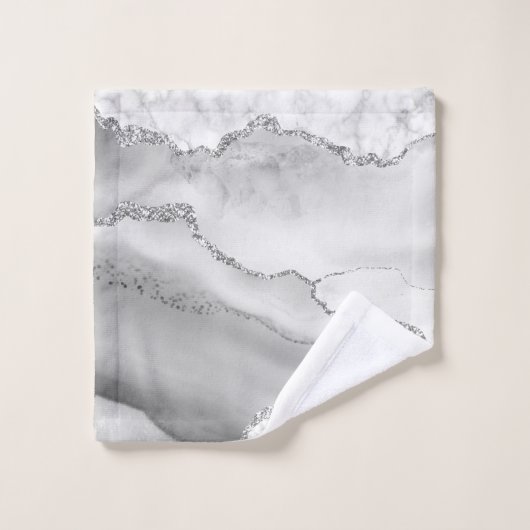 Modern White Agate Silver Monogram Marble Bath Bad Handdoek (Wasdoekje)
