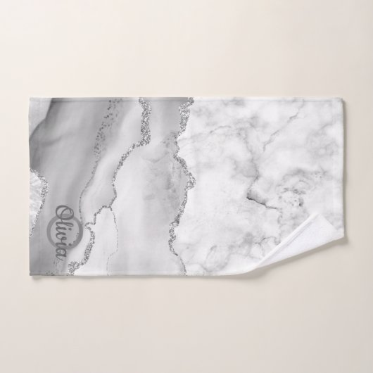 Modern White Agate Silver Monogram Marble Bath Bad Handdoek (Handdoek)