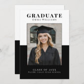 Modern White and Black Graduate Announcement Kaart (Voorkant / Achterkant)