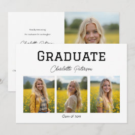 Modern White and Black Photo Grad Announcement Kaart