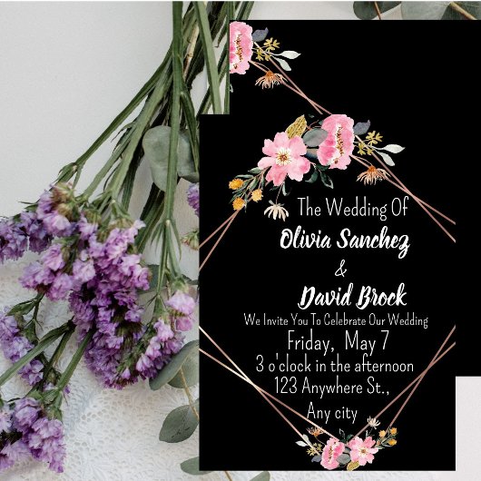 Modern White and Black Simple Wedding  Kaart