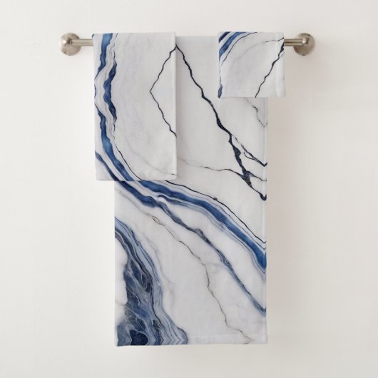 Modern White and Blue Minimalist Marble Bad Handdoek (Insitu)