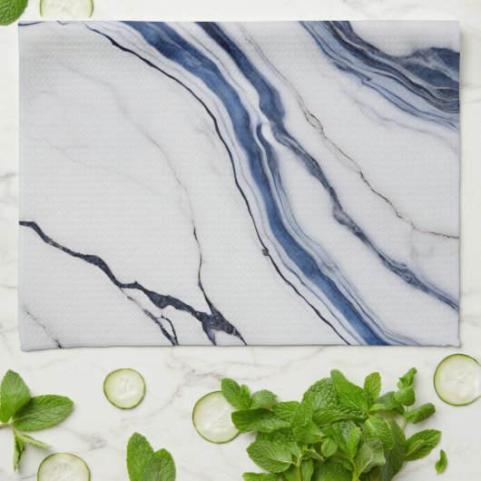 Modern White and Blue Minimalist Marble Theedoek (Gevouwen)