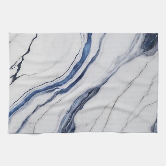 Modern White and Blue Minimalist Marble Theedoek (Horizontaal)