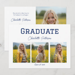 Modern White and Blue Photo Graduation Kaart