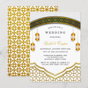 Modern White and Gold Islamic Wedding Kaart