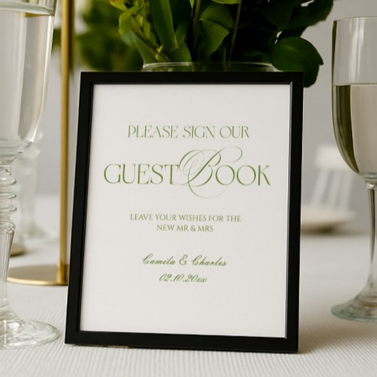 Modern White and Green Wedding Guestbook Poster