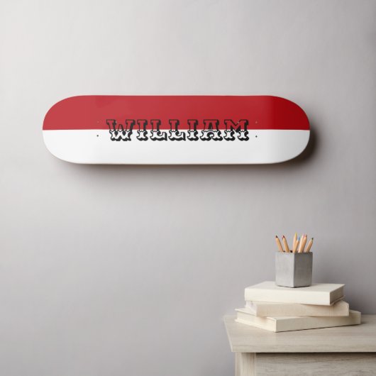 modern white and red personalized name skateboard (Muurkunst (Horizontaal))