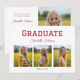 Modern White and Red Photo Graduation  Kaart