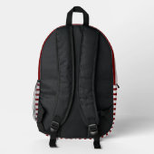 Modern White Backpack with Deep Red Line Art Bedrukte Rugzak (Achterkant)