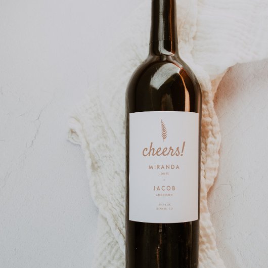 Modern White & Beige Palm Leaf Wedding Wijn Etiket