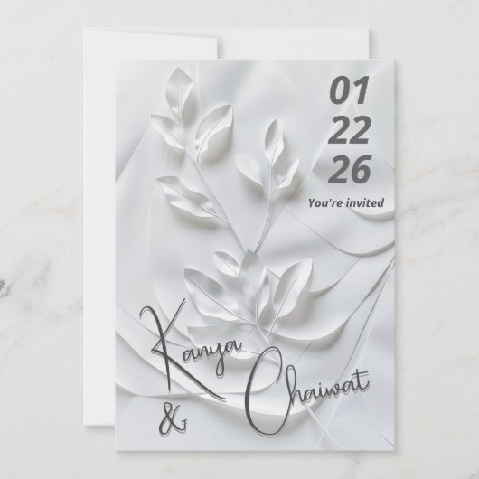 Modern White & Beige Wedding Invitation – Botanica (Devant)