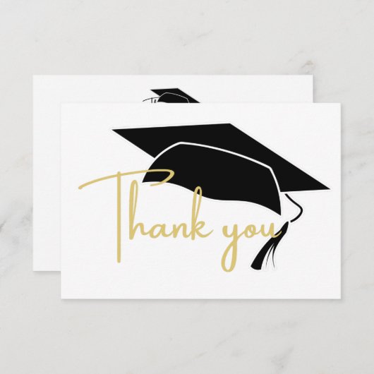 Modern White Black Gold afstuderen Bedankkaart (Voorkant / Achterkant)