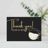 Modern White Black Gold Volleyball Afstuderen Bedankkaart (Staand voorkant)