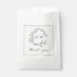 Modern White Black Leafy Crest Monogram Weddenscha Bedankzakje