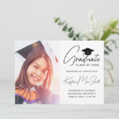 Modern White Black Script Photo College Graduing Aankondiging (Staand voorkant)
