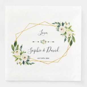 Modern White Blooming Floral Handwriting Wedding Servet