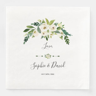 Modern White Blooming Floral Handwriting Wedding Servet