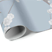 Modern White Blue Cherries Blossom Floral Pattern Cadeaupapier (Rol Hoek)