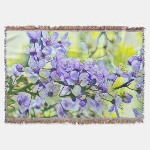 Modern White Blue Cherry Blossom Waterverf Deken