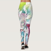 Modern White Blue Roze Cherry Blossom Waterverf Leggings (Achterkant)