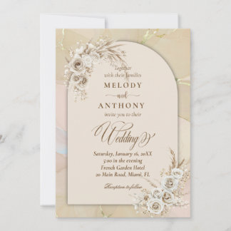 Modern White Boho Floral Arch Wedding Invitation Kaart