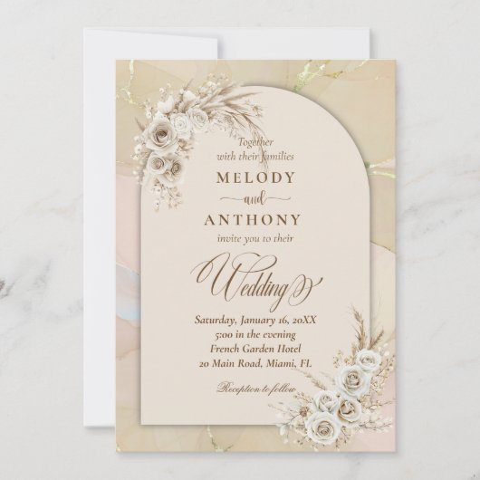 Modern White Boho Floral Arch Wedding Invitation Kaart (Voorkant)