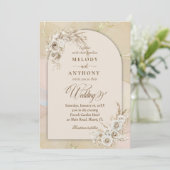Modern White Boho Floral Arch Wedding Invitation Kaart (Staand voorkant)