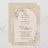 Modern White Boho Floral Arch Wedding Invitation Kaart (Voorkant / Achterkant)