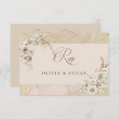 Modern White Boho Floral Arch Wedding RSVP Card (Voorkant / Achterkant)