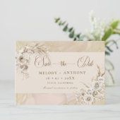 Modern White Boho Floral Wedding Save The Date Car (Debout devant)