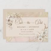 Modern White Boho Floral Wedding Save The Date Car (Devant / Derrière)