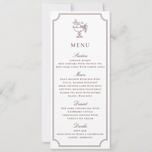 Modern White Burgundy Double Frame wedding Menu Kaart (Voorkant)