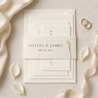 Modern White Calla Lily Wedding Belly Band Uitnodigingen Wikkel