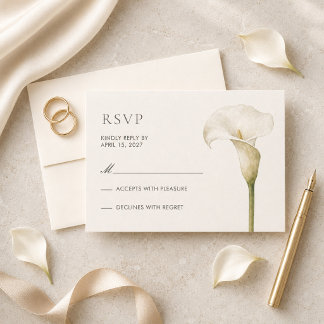 Modern White Calla Lily Wedding RSVP Card Kaartje