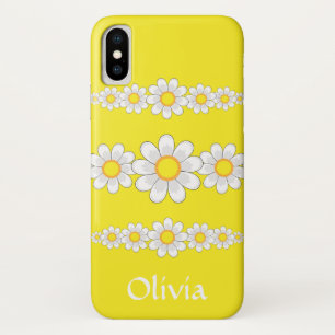 Modern White Daisy Flowers Yellow iPhone X Hoesje