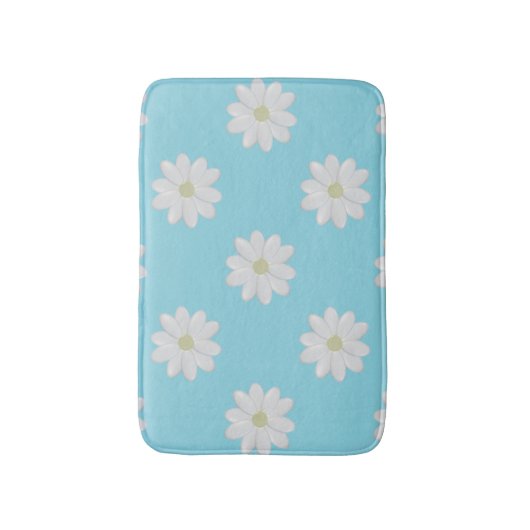 Modern White Daisy Pattern Aqua Blue Bath Mat (Voorkant Verticaal)