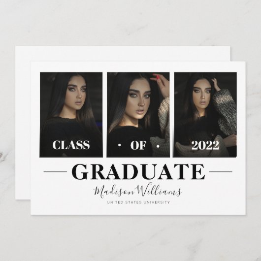 Modern White Elegant Photo Collage Afstuderen Kaart (Voorkant / Achterkant)